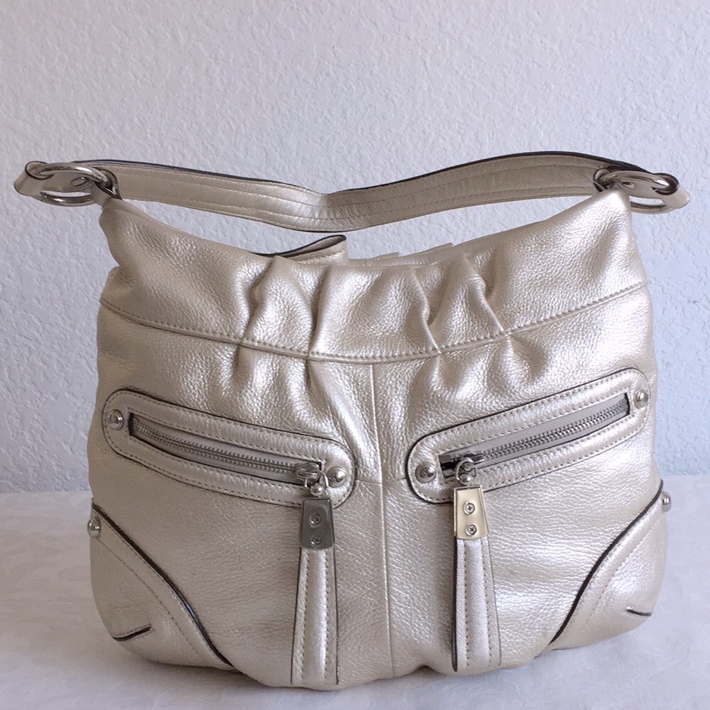 B. Makowsky gold leather front pocket bag